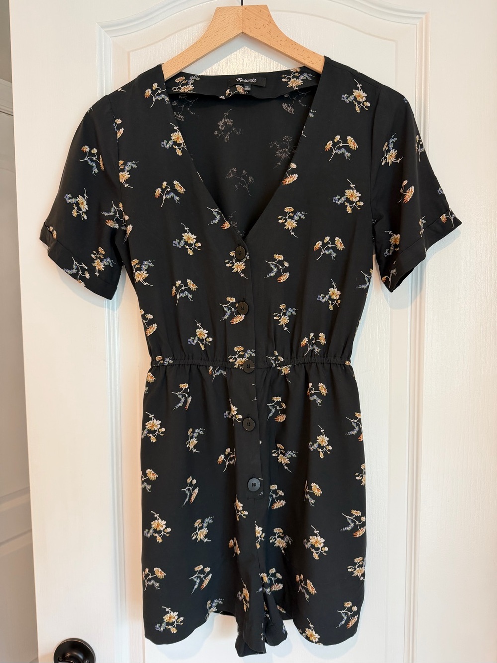 Madewell Black Floral Button-Front Romper XXS